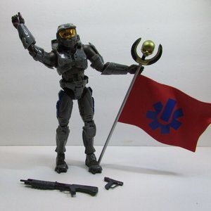Halo 2 Joyride figure Steel Spartan CTF with magnum shot gun flag blue v…